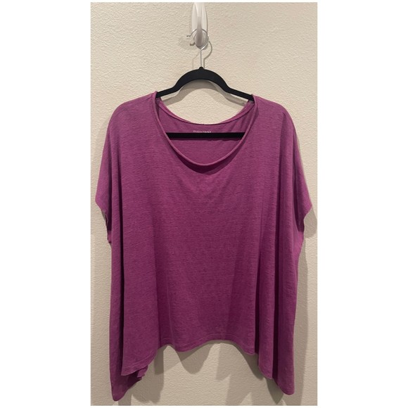 EILEEN FISHER Womens Purple Short Sleeve V Neck Tunic Top